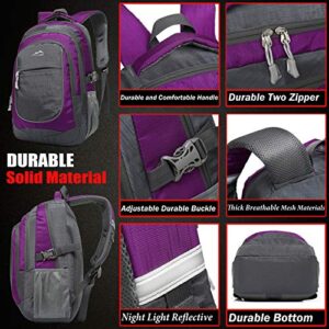 Backpack Bookbag for School College Student Sturdy Travel Business Hiking Fit Laptop Up to 15.6 Inch Multi Compartment Gifts for Men Women Night Light Reflective (Purple A)