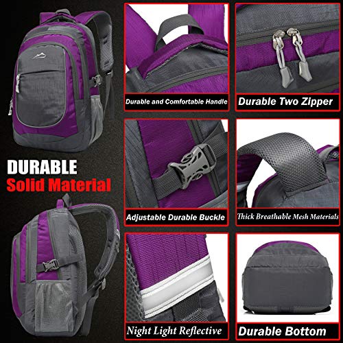 Backpack Bookbag for School College Student Sturdy Travel Business Hiking Fit Laptop Up to 15.6 Inch Multi Compartment Gifts for Men Women Night Light Reflective (Purple A)