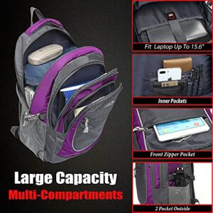 Backpack Bookbag for School College Student Sturdy Travel Business Hiking Fit Laptop Up to 15.6 Inch Multi Compartment Gifts for Men Women Night Light Reflective (Purple A)