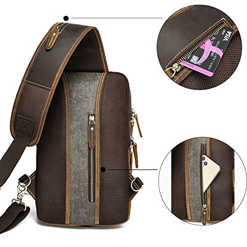 LANNSYNE Vintage Full Grain Leather Sling Bag Crossbody Chest Daypack