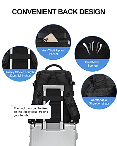 VECAVE Travel Backpack for Women,Airline Approved Carry On Backpack Flight Approved,Waterproof 14 Inch Laptop Backpack with Shoe Compartment Casual Daypack Backpacks Black