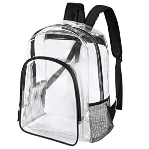 fomaris clear backpack heavy duty clear bookbag transparent backpack see through plastic bookbag for school, work,stadium,travel,security,festival,college ( black)