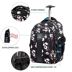 KROSER Laptop Rolling Backpack 17 inch Premium Wheeled Computer Backpack for Women with RFID Pockets Check Point Friendly Water-Repellent Overnight Roller Case for Travel