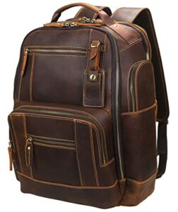 lannsyne men’s vintage full grain leather 15.6 inch laptop backpack camping travel 24l rucksack