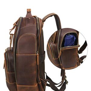 LANNSYNE Men's Vintage Full Grain Leather 15.6 Inch Laptop Backpack Camping Travel 24L Rucksack