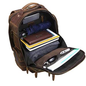 LANNSYNE Men's Vintage Full Grain Leather 15.6 Inch Laptop Backpack Camping Travel 24L Rucksack