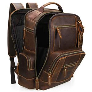 LANNSYNE Men's Vintage Full Grain Leather 15.6 Inch Laptop Backpack Camping Travel 24L Rucksack