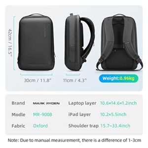 MARK RYDEN Slim Laptop Backpack for Men, High Tech Backpack with Scratch Resistant Shell and USB Charging Port, Waterproof Business Backpack Ideal for Working, Commuting, Daily