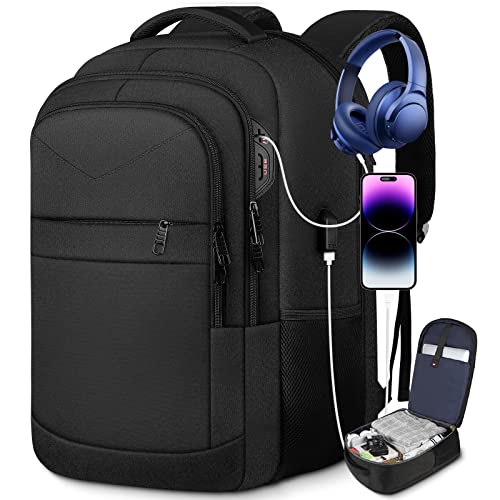 Lapsouno Backpack, Travel Backpack, Laptop Backpack, Durable Extra Large 17.3 Inch Water Resistant TSA Computer Backpack with USB, Anti Theft College School Bag Christmas Gifts for Men Women, Black