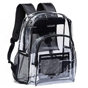 vorspack clear backpack heavy duty pvc transparent backpack with reinforced strap for college workplace – black