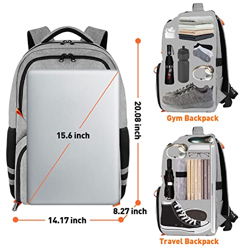 Ytonet Gym Backpack For Men Women, Travel Backpack With Shoe Compartment USB Charging Port, Water Resistant Medical Laptop Backpack Fit 15.6 Inch Notebook, Camping, Hiking, School, Grey