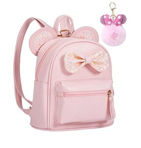 sunwel fashion cutest cartoon toddler sequin bow mouse ears bag mini travelling school shoulder backpack for teen little girl women (pink)