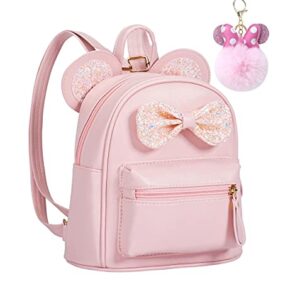 Sunwel Fashion Cutest Cartoon Toddler Sequin Bow Mouse Ears Bag Mini Travelling School Shoulder Backpack for Teen Little Girl Women (pink)