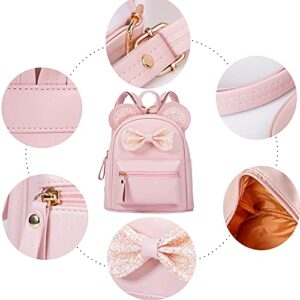 Sunwel Fashion Cutest Cartoon Toddler Sequin Bow Mouse Ears Bag Mini Travelling School Shoulder Backpack for Teen Little Girl Women (pink)