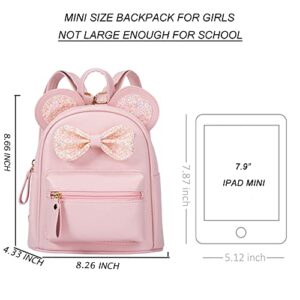 Sunwel Fashion Cutest Cartoon Toddler Sequin Bow Mouse Ears Bag Mini Travelling School Shoulder Backpack for Teen Little Girl Women (pink)