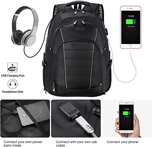 Laptop Backpack, Extra Large 17 Inch Business Travel Backpack with USB Charging Port Earphone Hole, Durable Water Resistant Work Computer Backpack College/High School Bags for Men/Women/Boys