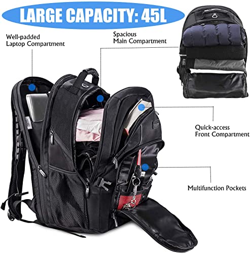 Laptop Backpack, Extra Large 17 Inch Business Travel Backpack with USB Charging Port Earphone Hole, Durable Water Resistant Work Computer Backpack College/High School Bags for Men/Women/Boys