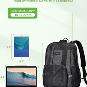 MAY TREE Heavy Duty Mesh Backpack, Semi-Transparent Mesh Backpack, See Through Mesh Backpack for Commuting, Swimming, Travel, Beach, Outdoor Sports (Black)