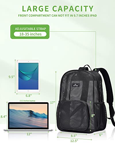 MAY TREE Heavy Duty Mesh Backpack, Semi-Transparent Mesh Backpack, See Through Mesh Backpack for Commuting, Swimming, Travel, Beach, Outdoor Sports (Black)