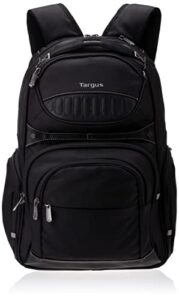 targus legend iq backpack laptop bag for business professional and college student with durable material, pockets throughout, headphone cord pocket, trolleystrap, fits 16-inch laptop, black (tsb705us)