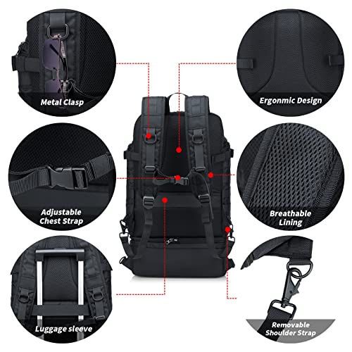 BERTASCHE Lunch Backpack for Men, 15.6 Inch Laptop Backpack for Work College School Bookbag Travel Camping Tactical Molle Daypack, Black