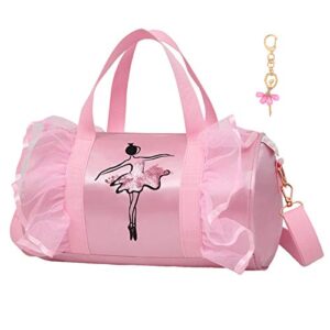 dorlubel cute ballet dance bag tutu dress bag with key chain for girls (pink2 of long mesh)