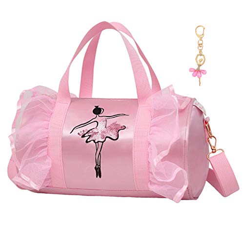 Dorlubel Cute Ballet Dance Bag Tutu Dress Bag with Key Chain for Girls (Pink2 of Long Mesh)