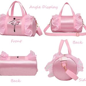 Dorlubel Cute Ballet Dance Bag Tutu Dress Bag with Key Chain for Girls (Pink2 of Long Mesh)