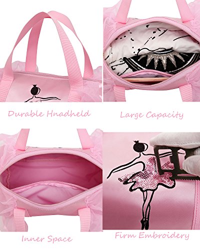 Dorlubel Cute Ballet Dance Bag Tutu Dress Bag with Key Chain for Girls (Pink2 of Long Mesh)