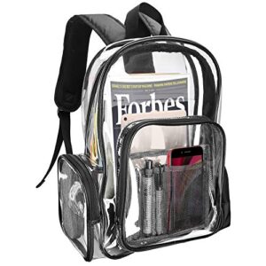 procase heavy duty clear backpack, see through backpacks transparent clear large bookbag for school work stadium security travel sporting events -clear