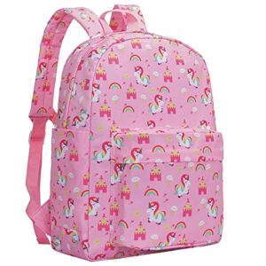 vorspack kids backpack for girls, unicorn backpack with chest strap for preschool kindergarten elementary school – pink