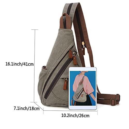 Canvas Sling Bag - Small Crossbody Backpack Shoulder Casual Daypack Rucksack for Men Women Outdoor Cycling Hiking Travel