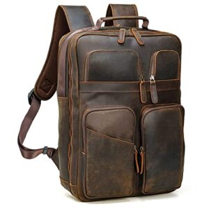 polare 17.3 inch full grain leather backpack for men multi pockets business travel daypack rucksack