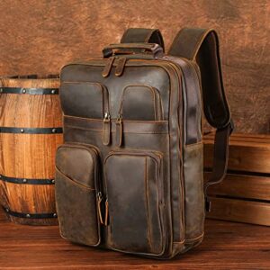 Polare 17.3 Inch Full Grain Leather Backpack for Men Multi Pockets Business Travel DayPack Rucksack