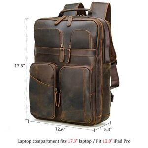 Polare 17.3 Inch Full Grain Leather Backpack for Men Multi Pockets Business Travel DayPack Rucksack