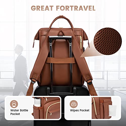 LOVEVOOK Laptop Backpack for Women Fashion 17 inch,Leather Womens Backpack Purse School College Teacher Nurse Backpack Book Bags,Business Work Travel Backpack Computer Laptop Bag with USB Port,Brown