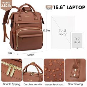 LOVEVOOK Laptop Backpack for Women Fashion 17 inch,Leather Womens Backpack Purse School College Teacher Nurse Backpack Book Bags,Business Work Travel Backpack Computer Laptop Bag with USB Port,Brown