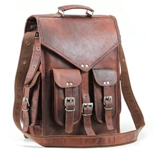 Handmade World Brown Vintage Leather Backpack Laptop Messenger Bag Rucksack Sling for Men Women (12" x 16")