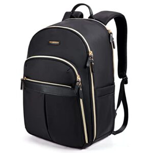 light flight laptop backpack for women fits 15.6” computer school backpack with usb charging port, for book bag work college business travel,black