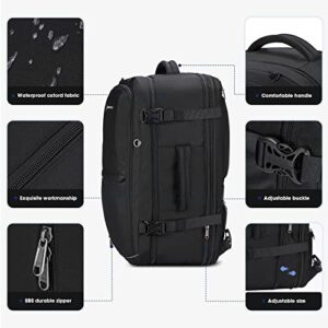 Maelstrom 40-50L Carry on Backpack,Travel Backpack for Men Women,17.3 Inch TSA Flight Approved Laptop Backpack with Hidden Shoe Bag, Expandable Large Computer Business Suitcase Backpacks-Black