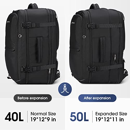 Maelstrom 40-50L Carry on Backpack,Travel Backpack for Men Women,17.3 Inch TSA Flight Approved Laptop Backpack with Hidden Shoe Bag, Expandable Large Computer Business Suitcase Backpacks-Black