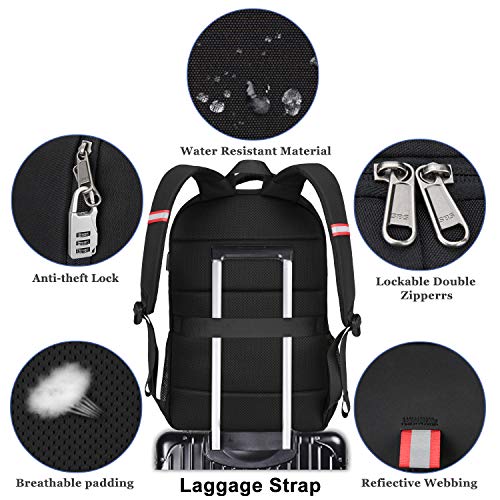 Travel Laptop Backpack,Extra Large Anti Theft College School Backpack for Men and Women with USB Charging Port,Water Resistant Big Business Computer Backpack Bag Fit 17 Inch Laptop and Notebook,Black