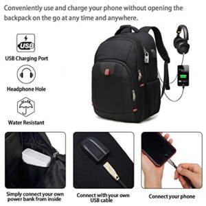 Travel Laptop Backpack,Extra Large Anti Theft College School Backpack for Men and Women with USB Charging Port,Water Resistant Big Business Computer Backpack Bag Fit 17 Inch Laptop and Notebook,Black