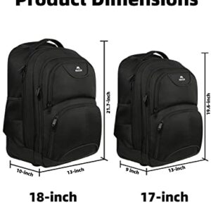 Rolling Backpack, MATEIN 17 inch Water Resistant Wheeled Laptop Backpack, Carry on Luggage Business Bag, College Student Computer Bookbag Trolley Suitcase for Men Women Adults to Travel, Black