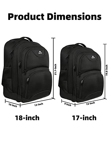 Rolling Backpack, MATEIN 17 inch Water Resistant Wheeled Laptop Backpack, Carry on Luggage Business Bag, College Student Computer Bookbag Trolley Suitcase for Men Women Adults to Travel, Black