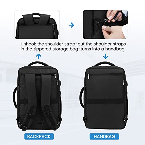 LOVEVOOK Travel Backpack for Women Men, Carry On Backpack 17Inch Laptop Backpacks Luggage Backpack Suitcase with Shoe Compartment with 6 Packing Cubes, with USB Port Flight Approved, Black