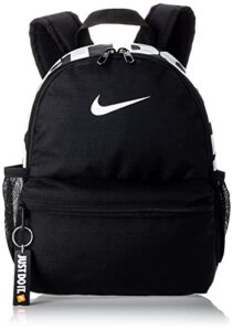 nike brasilia “just do it” backpack (mini), black/black/(glossy white), misc