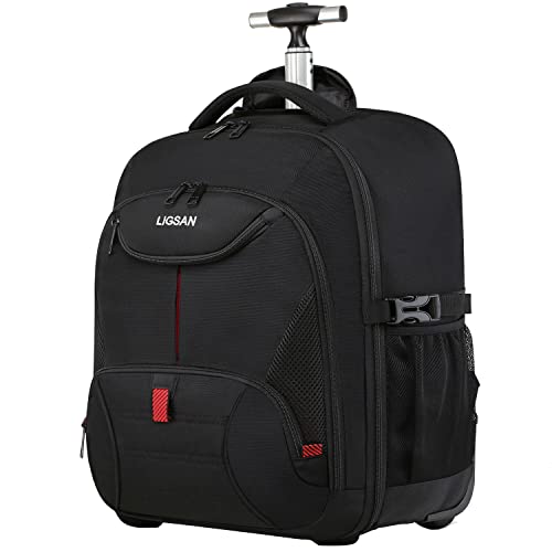 Rolling Backpack,Large Backpack with Wheels for Men Women Adults,17inch Waterproof Wheeled Travel Laptop Backpack,Carry on Luggage Bag Trolley Suitcase Business College School Computer Bookbag,Black