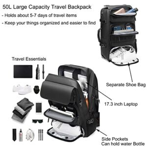 DBNAU Travel Backpack, 17 inch Business Laptop Backpack, Separate Shoe Bag and Hidden USB Charging Port, Waterproof Anti-Theft Durable College School Gift Backpack for Men Women (Black 50L, 22inch)