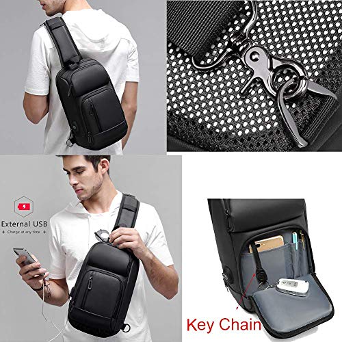 TUCUXY Sling Backpack for Men Cross Body Shoulder Bag with USB Waterproof Lightweight 10.5 Inch